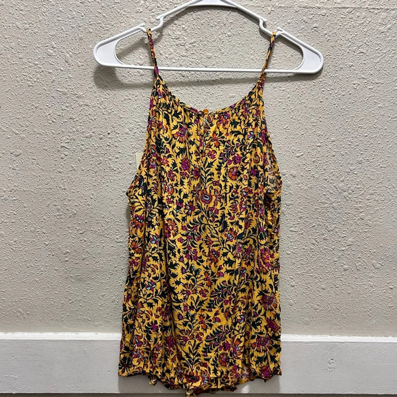 Cynthia Rowley Smocked Neckline Keyhole Back Sleeveless Top Mustard Floral NWT - Picture 6 of 6